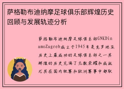 萨格勒布迪纳摩足球俱乐部辉煌历史回顾与发展轨迹分析